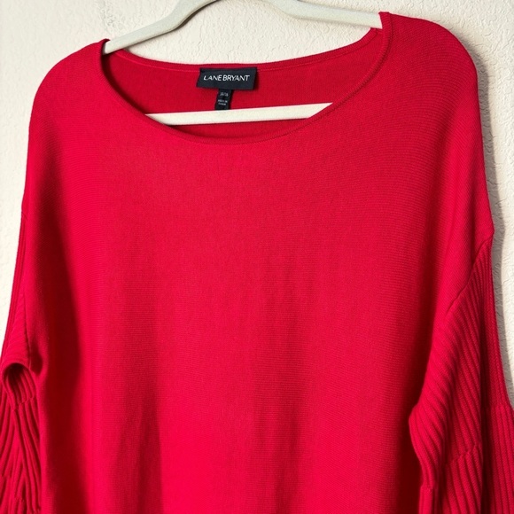 Lane Bryant Ribbed Bell Sleeve Knit Red Sweater Holidays Christmas Festive - Picture 2 of 8